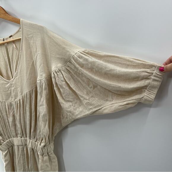 Free People Cream Linen Blend Boho Relaxed Fit Jumpsuit Size S Preppy Natural - Picture 7 of 16